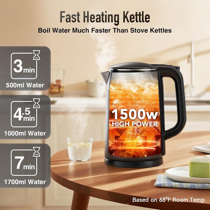 Mecity Electric Kettle 1.7L Touch Screen Temperature Control Water Boiler, No Plastic Contact with Water. 6 Preset Temperature Programs, 2 Hours Keep Warm, Auto Shut Off, Dark Grey - Image 4